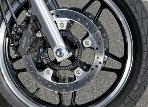 Brake rotors bolt directly to Comstar-esque cast wheels; C-ABS is optional.