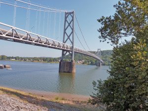 The Simon Kenton Memorial Bridge is located where Native Americans and explorers once crossed the Ohio River on a trail created by migrating Bison.