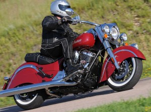 Long and low, the 2014 Indian Chief Classic is all about style, with spoked wheels, whitewall tires, valenced fenders and tons of chrome.