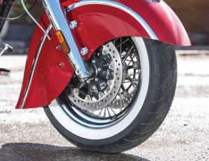 All three Chief models triple-disc brakes with standard ABS and valenced fenders. The Classic and Vintage have spoked wheels with whitewall tires, and the Chieftain has cast wheels with blackwall tires.