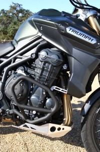 Tubular-steel engine guards and an aluminum skid plate are among the XC's upgrades over the standard Tiger Explorer.