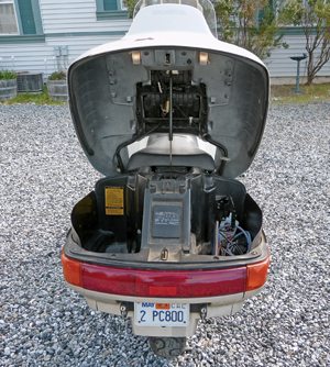 Capacious trunk on the 1989 Honda PC800 Pacific Coast.
