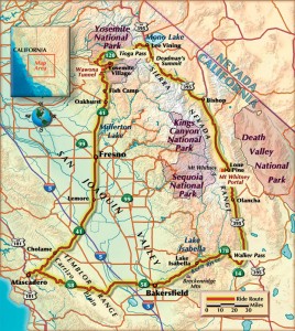 Map of the Sierra Nevada Mountains.