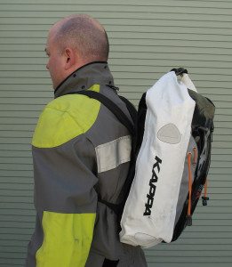 The Kappa TKW746 DryPak Tankbag doubles as a waterproof backpack.