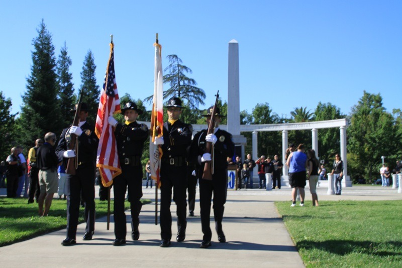 The Color Guard comprised of Sacramento Sheriff’s Office and Elk Grove Police Department retires the colors after the ceremony