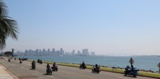 Riders took in the beauty of the San Diego skyline and bay view from Harbor Island during the southern ride