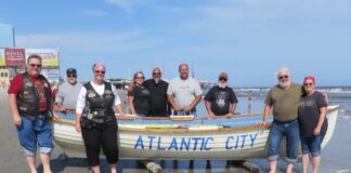 From left: Kevin Kohler, Don Demartyn, June Mansberger, Carol and Mike Sunderland, Daryl Fogal, Dave Knerr and Bill and Dawn Tull make their first stop on the shores of Atlantic City