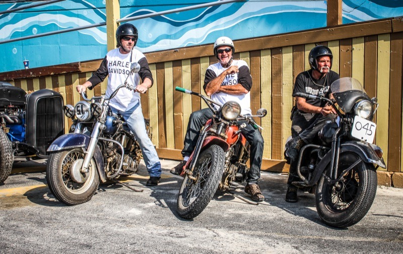The daily driver trio: Keith Camens, and his all original 1952 Harley-Davidson; Eric Floeck and his stock 1948 Harley-Davidson built it from collected parts; and Eddie Jakubowski with his ’47 H-D