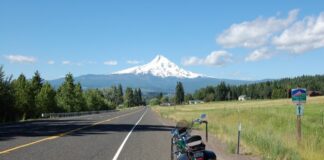 Oregon's Highway 205 with Mount Hood off in the distance