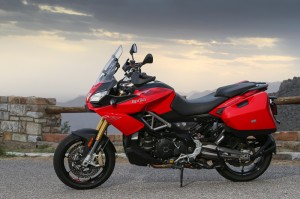 The 2015 Aprilia Caponord 1200 ABS Travel Pack comes standard with a full electronics package and 29-liter saddlebags (top trunk is an optional accessory).