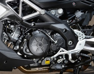 Liquid-cooled, 1,197cc 90-degree V-twin makes a claimed 125 horsepower and 86 lb-ft of torque. Frame is tubular-steel with cast aluminum side plates.