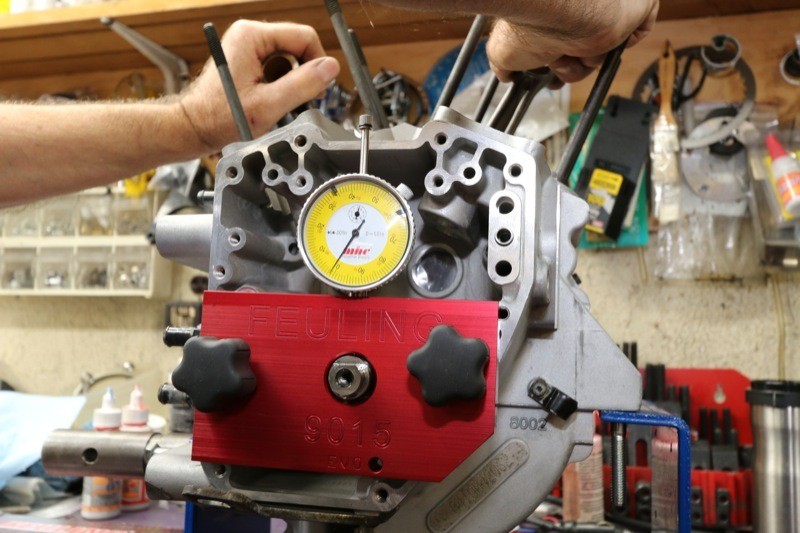 The Feuling Crankshaft Runout Tool is used to make sure the crank runout is within spec