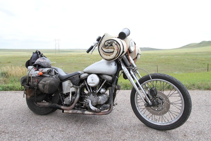 The Panhead features a 1960 engine and tranny, a ’93 Springer front end with a disk brake, and a ’48–’53 wishbone frame.