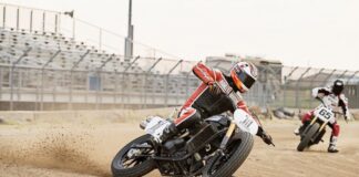 Brad Baker kicks up some dirt aboard the Harley-Davidson Street 750