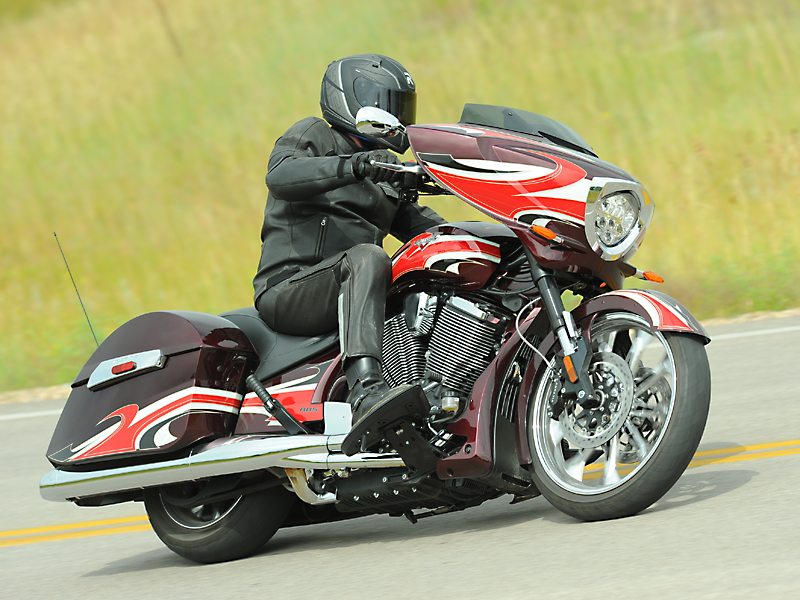 Victory's new Magnum is a "big wheel bagger" with a 21-inch front wheel, slammed rear end, triple-tone paint and a 100-watt audio system.