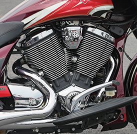 Victory’s air-cooled 106ci V-twin makes 85 horsepower and 98 lb-ft of torque.