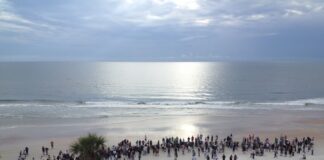2014 Motorcycle Cannonball taking off from Daytona Beach