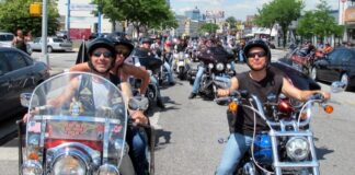 NYC H.O.G. Director Joe Sessa (l) and Grand Marshal Peter Vallone Jr. get ready to lead the ride