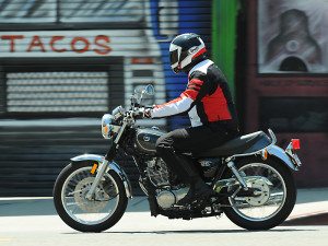 The light, agile SR400 is great for prowling around town but it quickly runs out of steam at highway speeds.