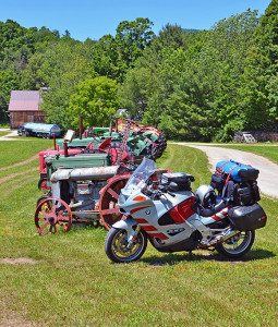 An eclectic collection of antique and vintage farm tractors line the edge of a field at the Dorr Farm on Route 30 just west of Manchester Center. 
