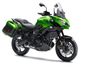 The Kawasaki Versys 650 LT comes with standard 28-liter quick-release saddlebags and hand guards.