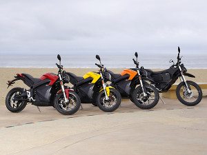 2015 Zero Motorcycles lineup (l to r): Zero SR, Zero S, Zero DS, Zero FX