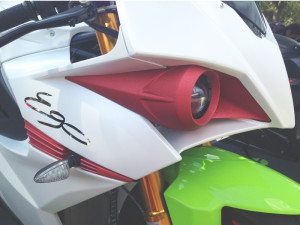 The limited-edition Energica Ego 45 has carbon fiber bodywork and 3D printed fairing pieces with a special red-colored F1 coating.