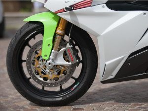 Marchesini forged aluminum wheels, Brembo brakes, Öhlins suspension--primo stuff. ABS will be available but was not on the bikes we rode.