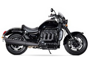 The Triumph Rocket X uses black almost everywhere, from the bodywork and engine to the wheels and exhaust.
