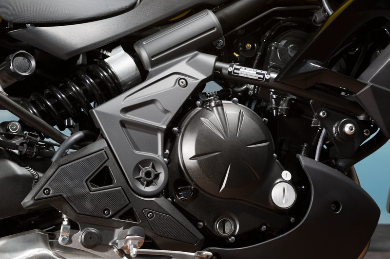 The Versys shares its 649cc parallel twin with the Ninja 650. Exhaust and ECU changes boost power and fuel economy.