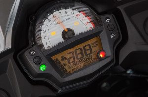 Stacked gauges, with an analog tach above a multi-function LCD, are new.