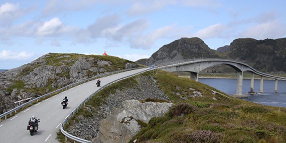 Savoring blue skies and empty roads on Norway’s western coast. 