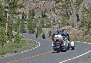 Sandy was the tail gunner on his Can-Am Spyder on the high part of Sonora Pass.