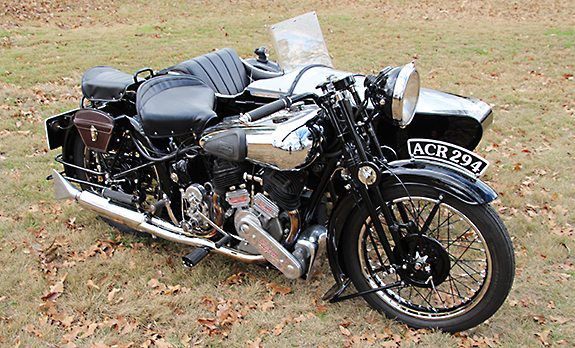 1936 Brough Superior SS80 with Watsonian Sport Sidecar, which sold for a record $115,000 at Bonhams' Las Vegas Motorcycle Auction.