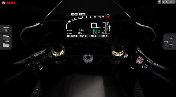 The all-new online Yamaha “Meter Simulator” showcases the electronics and adjustability of the 2015 YZF-R1 and YZF-R1M motorcycles.