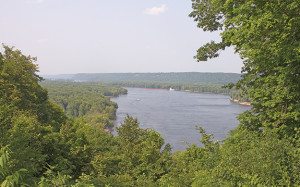 The highway climbs the bluffs on the western side of the Mississippi, giving a breathtaking view of Old Man River.