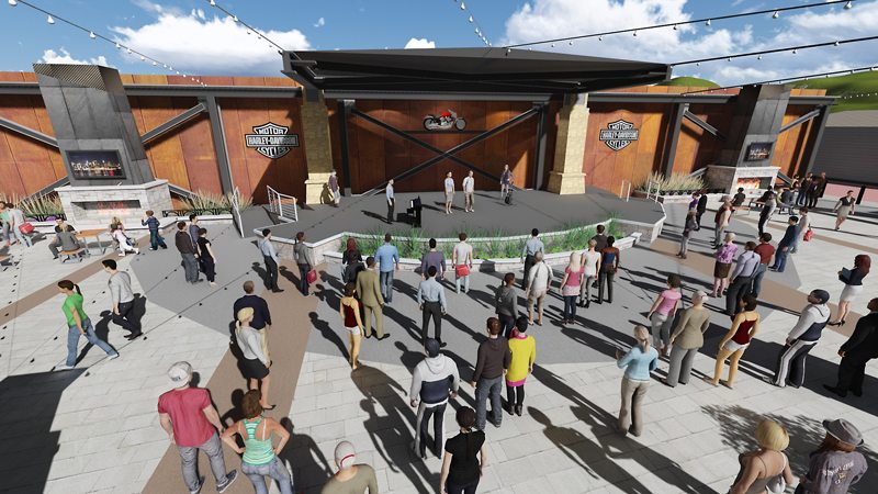 Artist rendering of The Rally Point, Harley-Davidson's permanent space in downtown Sturgis, South Dakota.