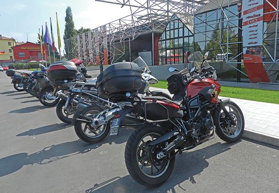 Unlike Ferraris, our motorcycles got to park in front of the Museo Enzo Ferrari in Modena. 