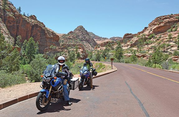 Andy and Eli take a break along Zion-Mount Carmel Highway (State Route 9) on the way to the Zion’s upper mesa area.