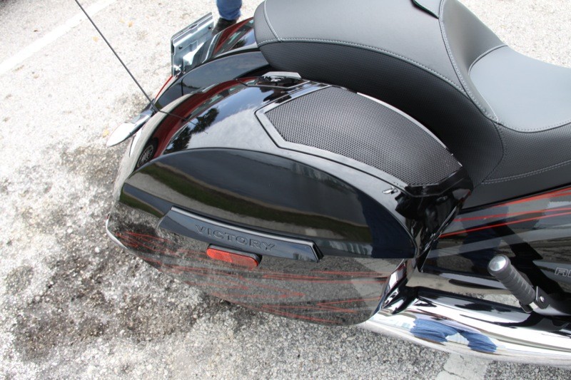 Two speakers ensconced within each saddlebag lid complete the surround-sound effect
