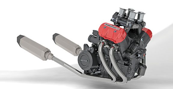 Liquid-cooled, 1,650cc, 90-degree MV4 Baby Block with pushrod-actuated valves, like one-half of a Detroit V-8, makes a claimed 180 horsepower and 126 lb-ft of torque in the MST-R.