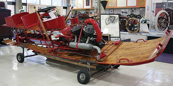 The Indian-powered Eliason Motor Toboggan pre-dates the term “snowmobile.”