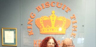 Shadow with “Sunshine” Sonny Payne, host of the King Biscuit Time program that airs from radio station KFFA in Helena, Arkansas