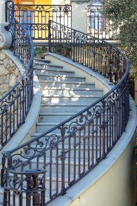 Staircase leading to the elegant main house at CaliPaso Winery.