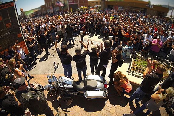Crowds gather for the grand opening of the Harley-Davidson Rally Point. (Harley-Davidson)