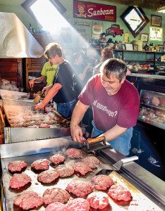 Moonburgers are hand-formed then flattened on the grill at the Moonshine Store.