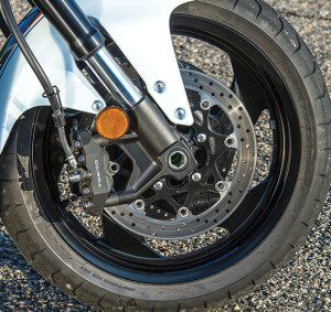 Sportbike-derived dual-disc brakes up front supply excellent stopping power and great, progressive feel.