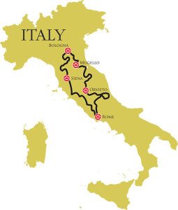 Map shows our clockwise route through central Italy and the cities we stayed in.