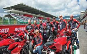 Our group at Mugello with the 899 Panigales we rode during the Ducati Riding Experience.