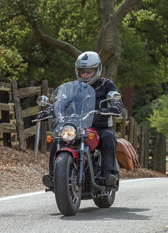 Quick-release 21-inch windshield works well and flatters the bike’s styling.
